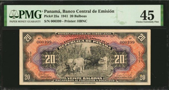 PANAMA. Republica de Panama. 20 Balboas, 1941