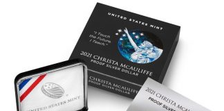 US Mint Sales: 2021 Commemorative Coins Bump Higher U.S. Mint product images of a 2021-P Proof Christa McAuliffe Silver Dollar