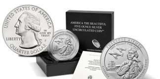US Mint Sales: 2021 Tuskegee Airmen 5 Oz Silver Coin Debuts 2021-P Tuskegee Airmen National Historic Site Five Ounce Silver Uncirculated Coin and Packaging