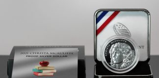 US Mint Sales: 2021-P Proof Christa McAuliffe Silver Dollar Nears 30,000 This CoinNews photo shows a 2021-P Proof Christa McAuliffe Silver Dollar and its packaging