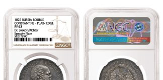 NGC-Certified Russian Coin Sold for $2.64 Million Russia 1825 Constantine, Plain Edge Rouble graded NGC PF 62