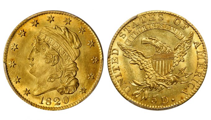 1820 Capped Head Left Half Eagle