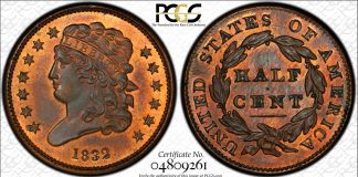 DLRC Purchases ESM Collection of Proof Half Cents and Proof Large Cents 1832 Proof Half Cent