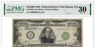 PMG-Graded $10,000 Note Scores Record $456,000 in Heritage Sale 1928 $10,000 Federal Reserve Note