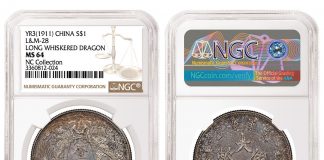 Two NGC-certified Chinese Coins Top $1M Each in Champion Auctions’ May Macau Sale 1911 YR3 China Silver Dollar Long Whiskered Dragon, graded NGC MS 64
