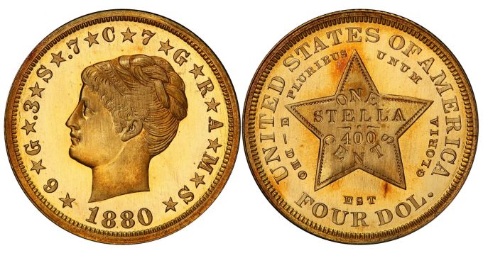 1880 Coiled Hair $4 Coiled Hair, PCGS PR65+ CAM