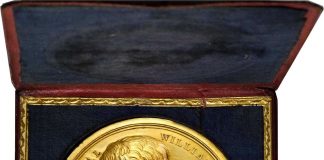 SBG to Offer Unique Harrison Gold Medal in August ANA Auction Congressional Gold Medal Awarded to Major General William Henry Harrison - obverse