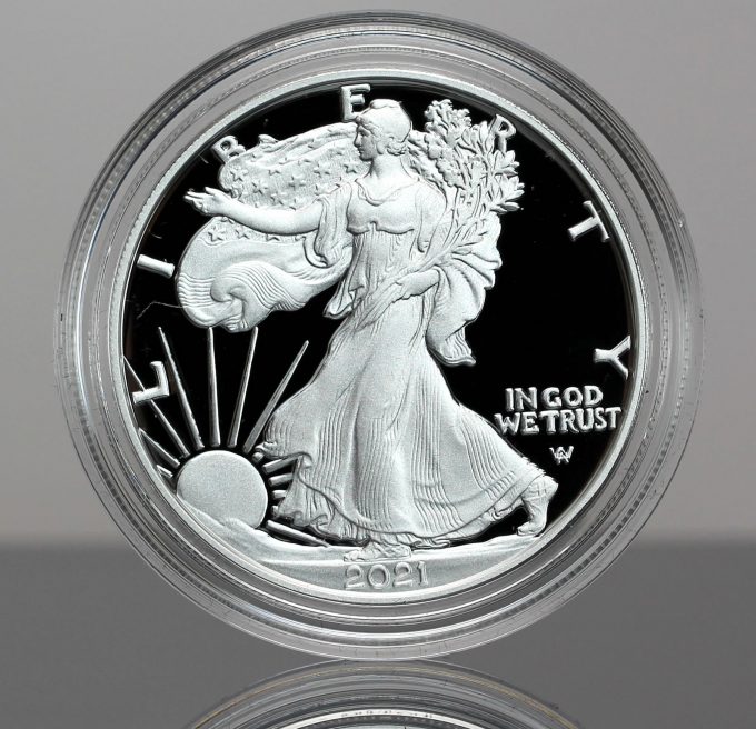 Type 2, 2021-W Proof American Silver Eagle (obverse)