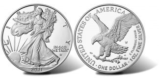 2021-W Proof American Silver Eagle (Type 2) Release Type 2 2021-W Proof American Silver Eagle (obverse and reverse)