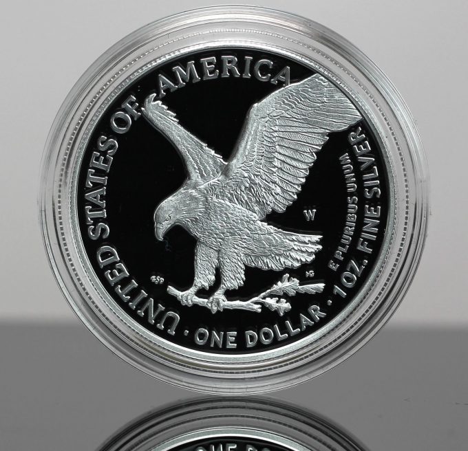 Type 2, 2021-W Proof American Silver Eagle (reverse)