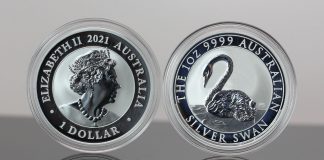 Perth Mint Gold Bullion Sales Soften in August 2021 Australia Swan 1 oz Silver Bullion Coins - Obverse and Reverse