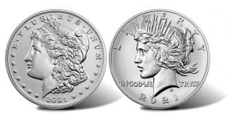 US Mint Sales: Morgans, Peace $1s, and 2021-S Type 2 Proof Silver Eagles Debut 2021 Morgan and Peace Silver Dollars - Obverses