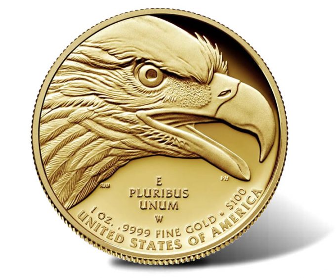 Reverse or tails side of the gold coin