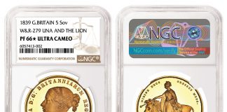 NGC-certified 1839 ‘Una and the Lion’ Coin Brings $1.44M Great Britain 1839 Una and the Lion 5 Sovereign graded NGC PF 66 Star Ultra Cameo