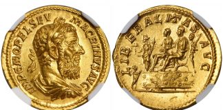 SBG August 2021 ANA Auction of Coins and Paper Money Tops $50 Million MACRINUS, A.D. 217-218. AV Aureus
