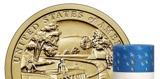 2021 American Innovation Dollars for New York Released U.S. Mint image showing a roll of 2021-P New York American Innovation dollars