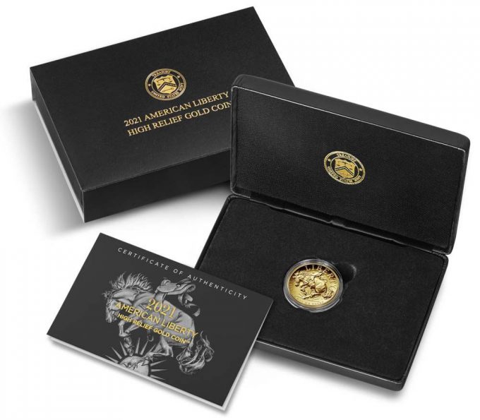 U.S. Mint product images for the 2021-W $100 Proof American Liberty High Relief Gold Coin