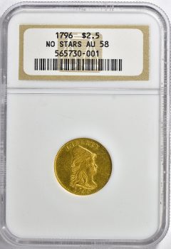 1796 Capped Bust Right Gold Quarter Eagle No Stars
