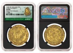 England (1587-89) Ryal graded NGC AU 58 plus