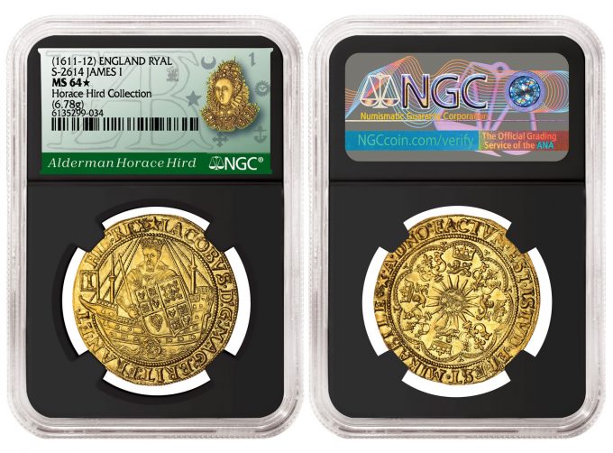 England (1611-12) Ryal graded NGC MS 64★