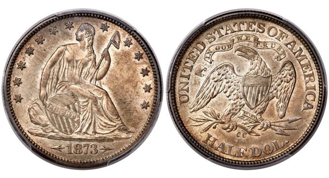 1873-CC 50C Arrows, Open 3, Large CC, WB-103, Die Pair 6, R.4, MS63 PCGS