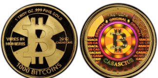 GreatCollections Submitted $48M Gold 1,000 Bitcoin Physical Coin to PCGS Gold Cas 1000 BTC coin