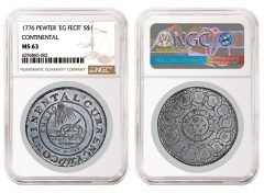 1776 Pewter ‘EG FECIT’ Continental Dollar graded NGC MS 63