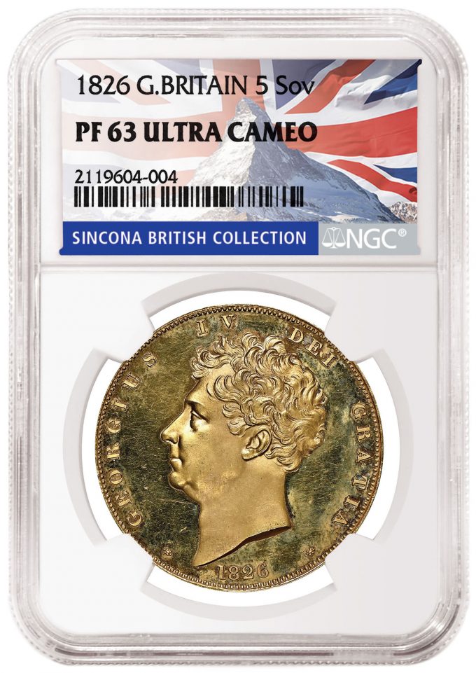 1826 Great Britain 5 Sovereign rated NGC PF63 Ultra Cameo