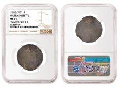 Massachusetts (1652) ‘NE’ Shilling graded NGC MS 61