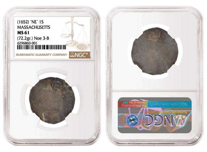 Massachusetts (1652) 'NE' Shilling graded NGC MS 61