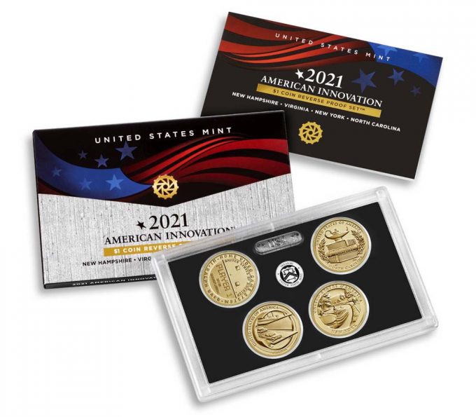 U.S. Mint product images of their 2021 American Innovation Dollar Reverse Proof Set