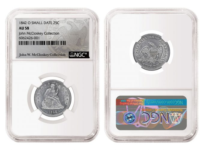 1842-O Small Date Quarter graded NGC AU 58