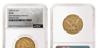 NGC-certified McCloskey Collection in Heritage 2022 FUN Show Sale 1870-CC Eagle graded NGC VF 25