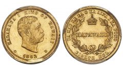 1884 1/8D Hawaii Fantasy Strike Hub Impression 7.5g MS66 PCGS