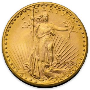 This U.S. 1933 Double Eagle gold coin sold for a record $18.9 million in 2021. (Photo credit: Sotheby's.)