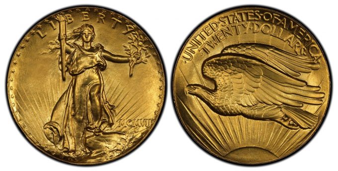 1907 Saint-Gaudens ultra-high relief double-headed eagle