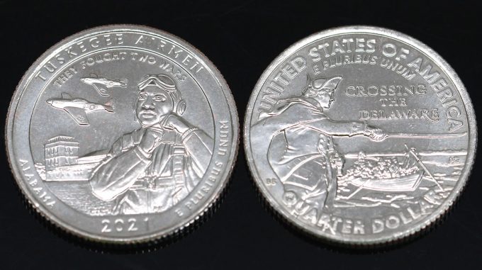 2021 Tuskegee Airmen Quarter and 2021 George Washington Crossing the Delaware Quarter