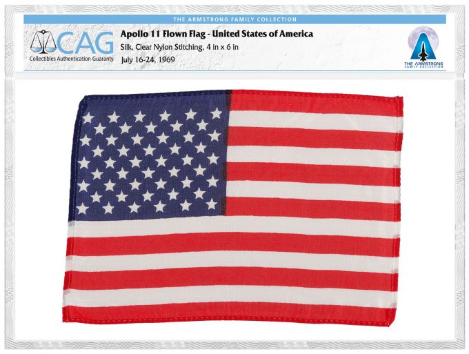 Apollo 11 Flown 4-by-6-inch US Flag, certified by CAG as part of The Armstrong Family Collection