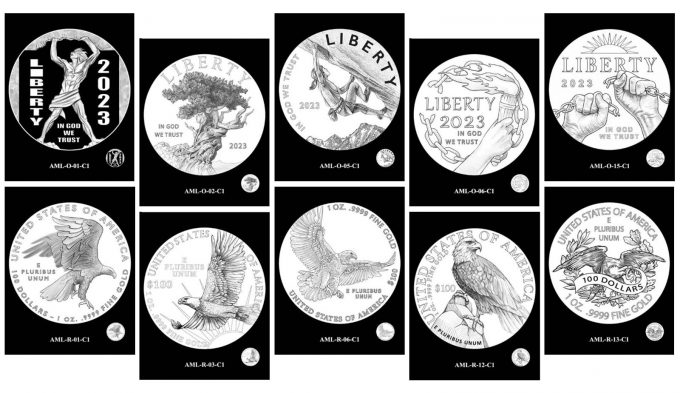 Examples of 2023 American Liberty Gold Coin and Silver Medal Candidate Designs