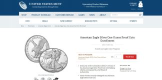 Two of Three 2022 American Silver Eagle Enrollments Full Screenshot of the U.S. Mint enrollment page for the 2022-W Proof American Silver Eagle