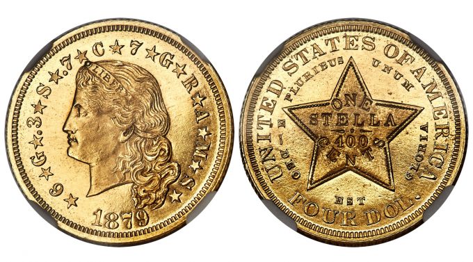 1879 $4 Flowing Hair, Judd-1635, Pollock-1833, JD-1, R.3, PR65 NGC