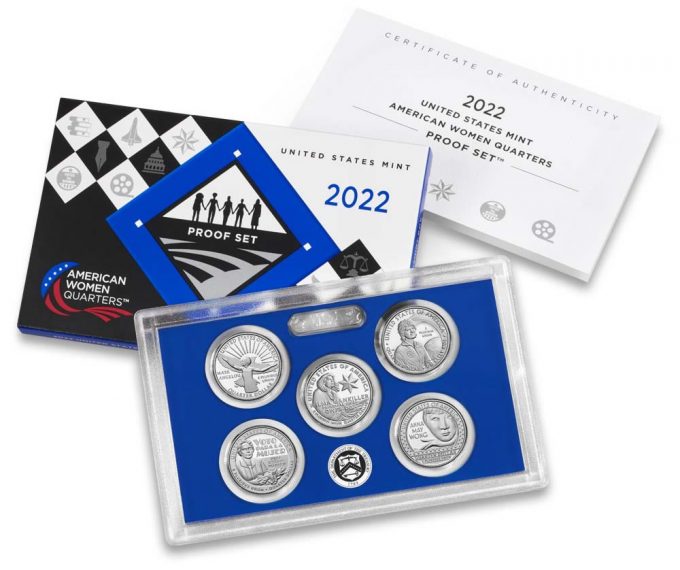 U.S. Mint product images of their 2022 American Women Quarters Proof Set