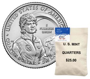 US Mint image 2022-P Dr. Sally Ride quarter and bag