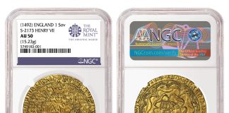 NGC-certified Henry VII Sovereign Gold Coin Highlights April 29 Taisei Auction (1492) England 1 Sovereign S-2173 Henry VII Gold Coin graded NGC AU 50