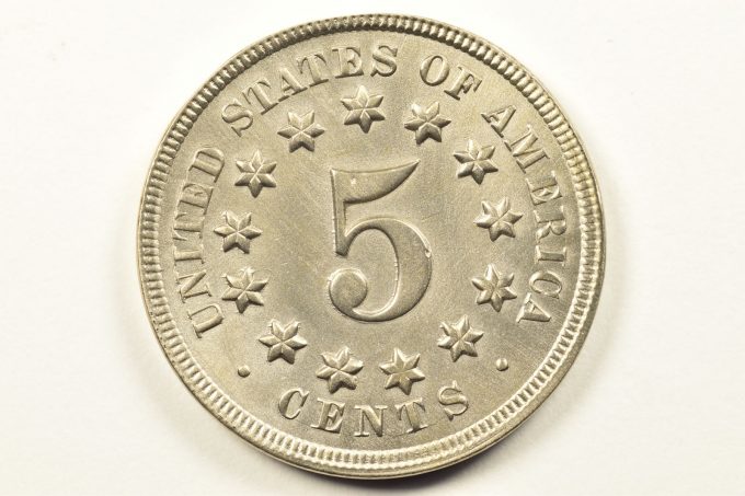 1868 Shield Nickel, Missing Leaf, MS-65 (Lot 1027)