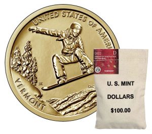 U.S. Mint image showing a bag of 2022-D American Innovation Dollars for Vermont