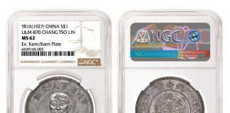 NGC-certified Rare Chinese Silver Coins Featured in Taisei Auction China YR16(1927) Chang Tso Lin Silver Dollar