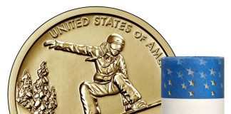 2022 American Innovation Dollar for Vermont Release U.S. Mint image showing a roll of 2022-P American Innovation Dollars for Vermont