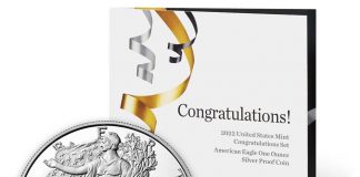 US Mint Sales: 2022-W Proof Silver Eagle at 673,987 US Mint product image 2022 Congratulations Set and Silver Eagle obverse