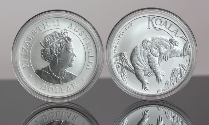 A CoinNews photo showing both sides of two 2022 Australian Koala 1oz Silver Bullion Coins